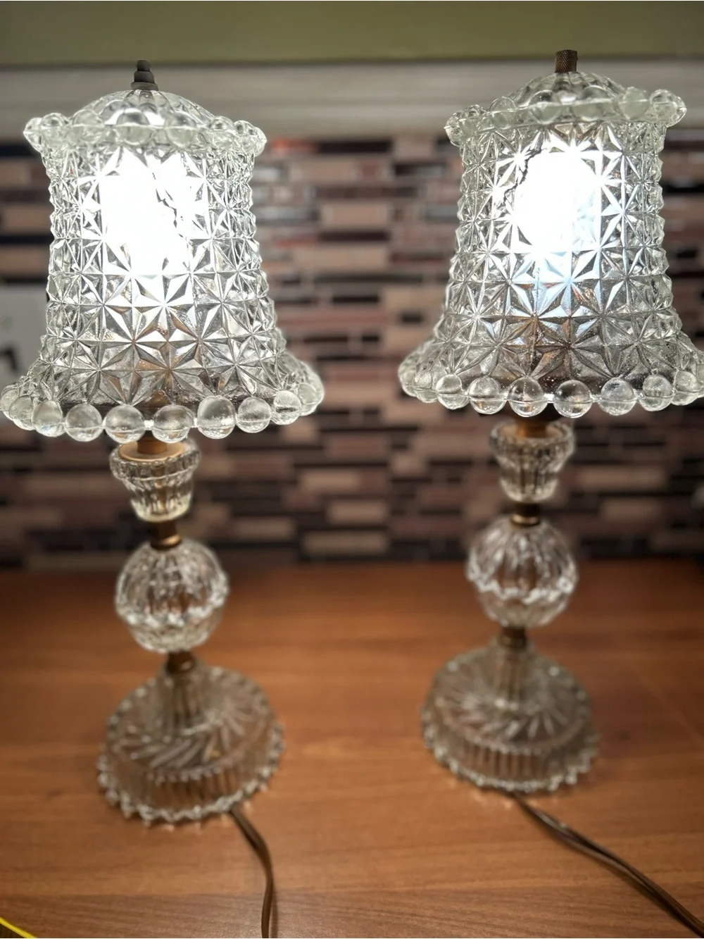 Vintage Crystal Glass Table Lamps - Clear Glass Pair